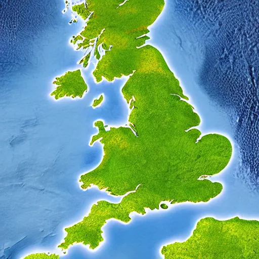 Image similar to map of the uk from space after climate change has destroyed the planet
