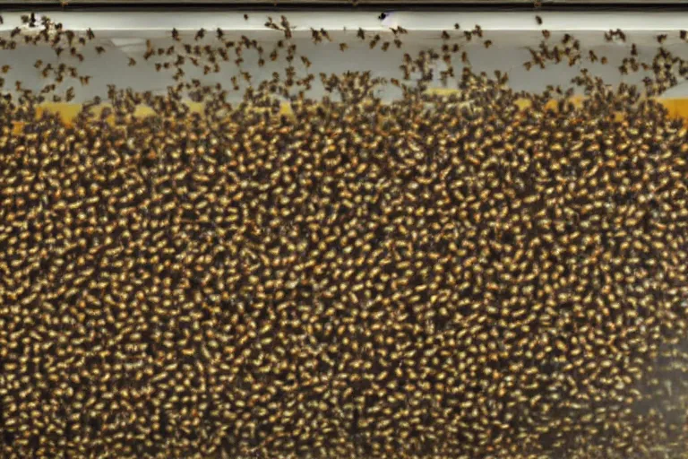 Image similar to a subway car full of bees, cinematic