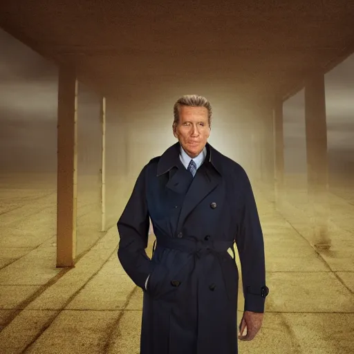 Image similar to robert stack wearing a trench coat unsolved mysteries solving the mystery of the missing jelly sandwich 2 0 0 1, ( sony a 7 r iv, symmetric balance, polarizing filter, photolab, lightroom, 4 k, dolby vision, photography awardm, voque, perfect face )