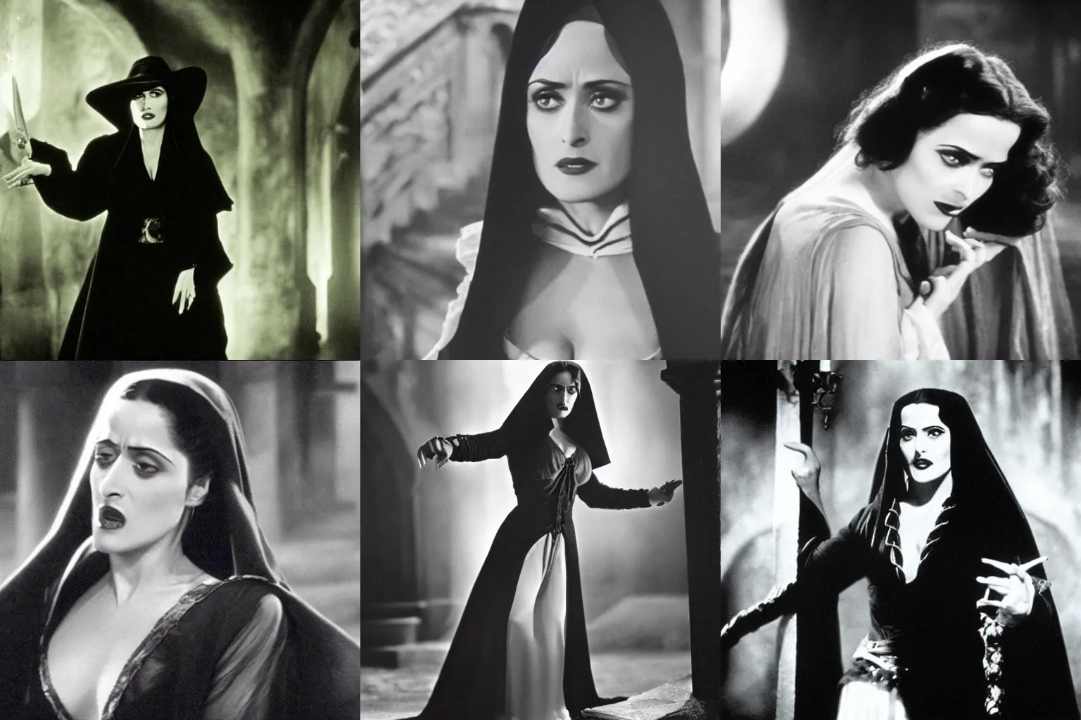 Prompt: film still of salma hayek as dracula in dracula ( 1 9 3 1 )