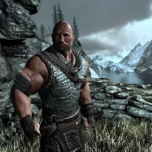 Prompt: A Photo of Dwayne Johnson in Skyrim