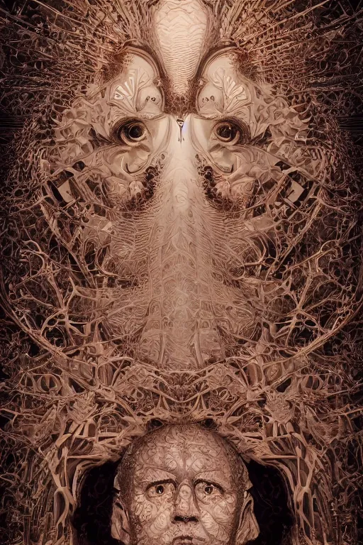 Prompt: beatifull frontal face portrait of gilbert and george, 1 5 0 mm, chromatic aberration, mandelbrot fractal, symmetric, intricate, elegant, highly detailed, ornate, ornament, sculpture, elegant, luxury, beautifully lit, ray trace, octane render in the style of peter gric and butcher billy