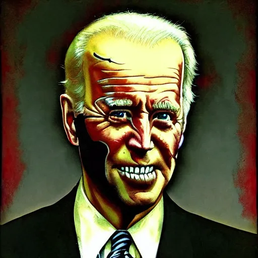 Image similar to zombie joe biden by norman rockwell