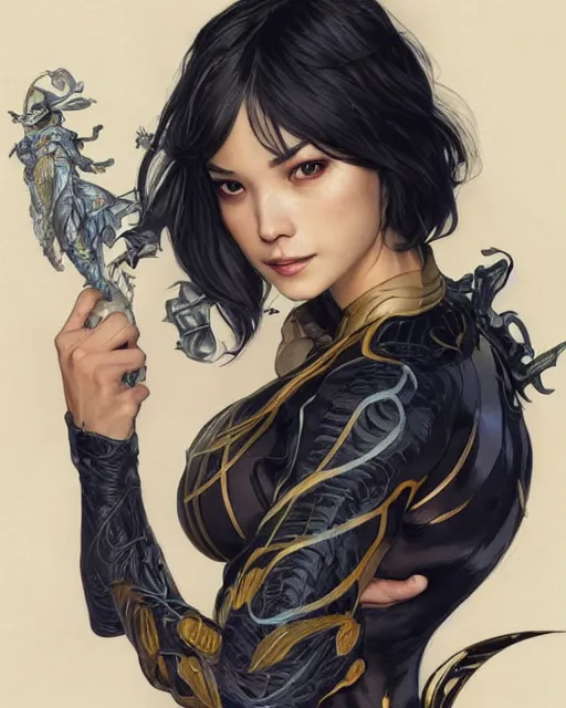 Prompt: portrait of cassandra cain wearing pajamas, attractive, fantasy, intricate, elegant, highly detailed, digital painting, artstation, concept art, smooth, sharp focus, illustration, art by artgerm and h r giger, greg rutkowski and alphonse mucha