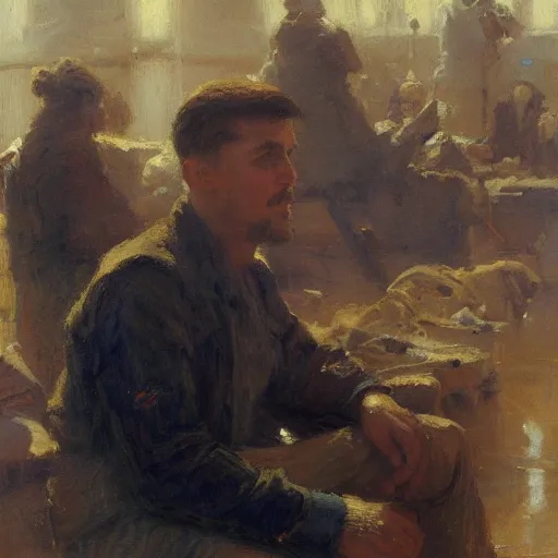 Prompt: a man with a crew cutl haircut, painting by Gaston Bussiere, Craig Mullins