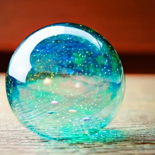 Image similar to glasball on a table with the galaxy inside