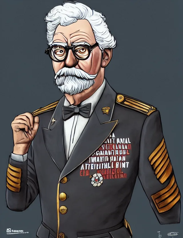 Prompt: a portrait of colonel sanders as a dictator, by moebius and tyler edlin and hr giger, trending on artstation, digital art, 4 k resolution, detailed, high quality, sharp focus, hq artwork, coherent, insane detail, concept art