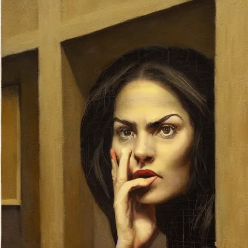 Image similar to detailed face of an intelligent scholarly woman with kind eyes in a architectonic ionic courtyard at a science expo, atmospheric, ambient, pj crook, syd mead, livia prima, artgerm, greg rutkowski, nick alm, casey baugh