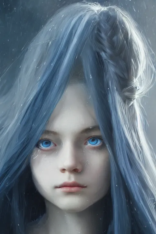 Prompt: a fancy portrait of a beautiful young girl with long blue hair and blue eyes by greg rutkowski, sung choi, mitchell mohrhauser, maciej kuciara, johnson ting, maxim verehin, peter konig, bloodborne, 8 k photorealistic, cinematic lighting, hd, high details, dramatic, dark atmosphere, trending on artstation