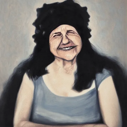 Prompt: A beautiful portrait of your mother smiling sweetly by Robert Johnson