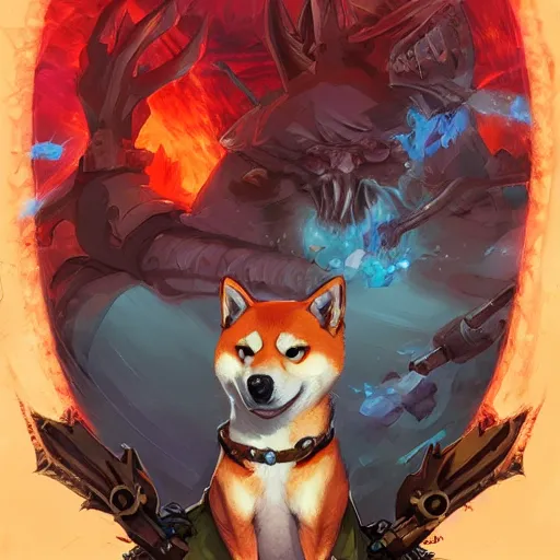 Image similar to shiba death metal satanic fantasy art heartstone video game icon, 2 d game art gta cover, official fanart behance hd artstation by jesper ejsing, by rhads, makoto shinkai and lois van baarle, ilya kuvshinov, rossdraws