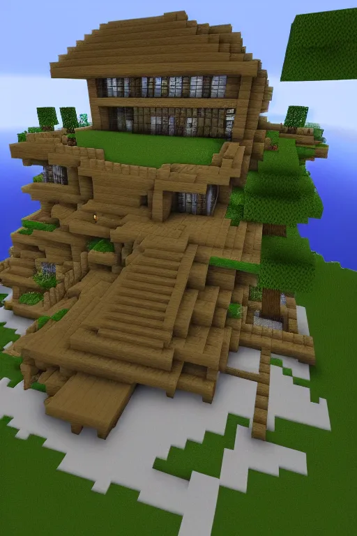 Prompt: minecraft sky mansion