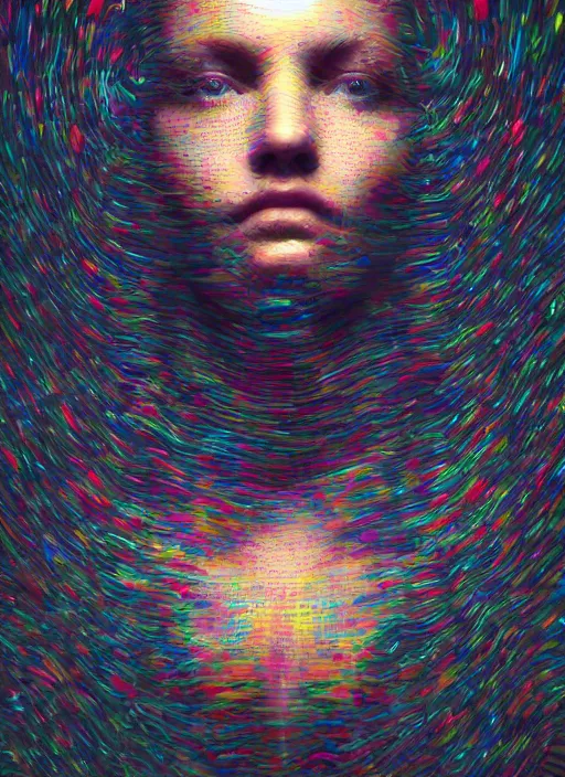 Image similar to portraits, groups of happy humans creating detailed flow of beautiful digital objects, text morphing into objects, highly detailed, super realistic, perfect lighting pixel sorting, style sheet