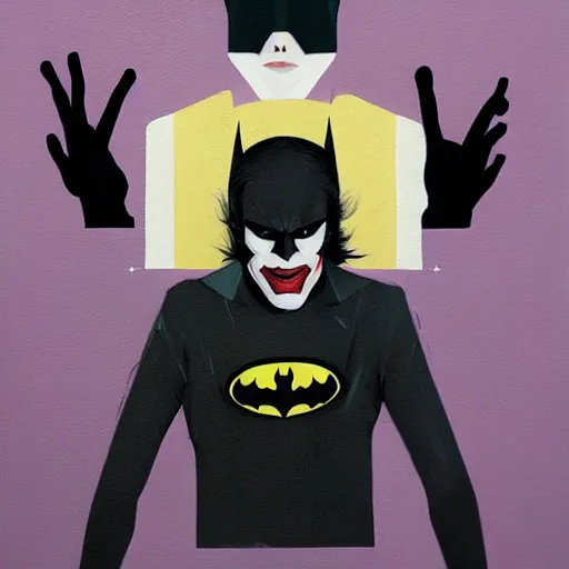 Prompt: The mix of Batman and Joker picture by Sachin Teng, asymmetrical, dark vibes, Realistic Painting , Matte Painting, geometric shapes, hard edges, graffiti, street art:2 by Sachin Teng:4