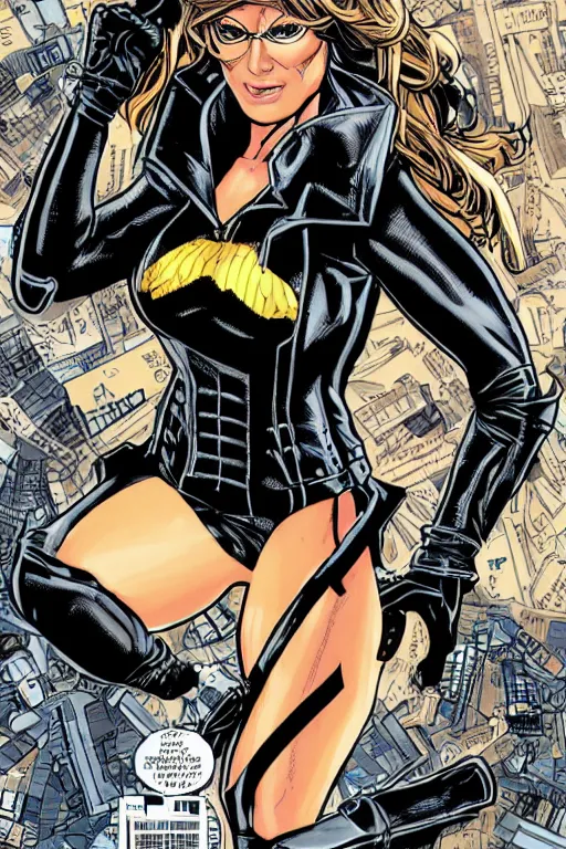 Prompt: sarah palin as black canary, full body, vector image, comic books style, very detailed, by jim lee, by todd mcfarlane, by rob liefeld