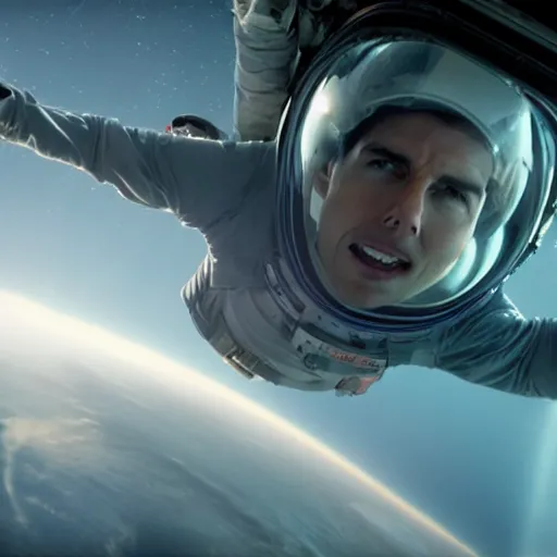 Image similar to Tom Cruise riding a spaceship in space. 8k. UHD. 4K. HQ.