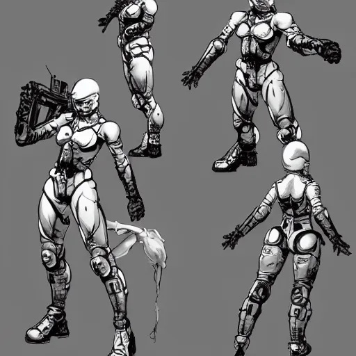 Image similar to character sheet of Ludens from Kojima Productions by Yoji Shinkawa with Artgem and Glenn Fabry, trending on Artstation concept arts