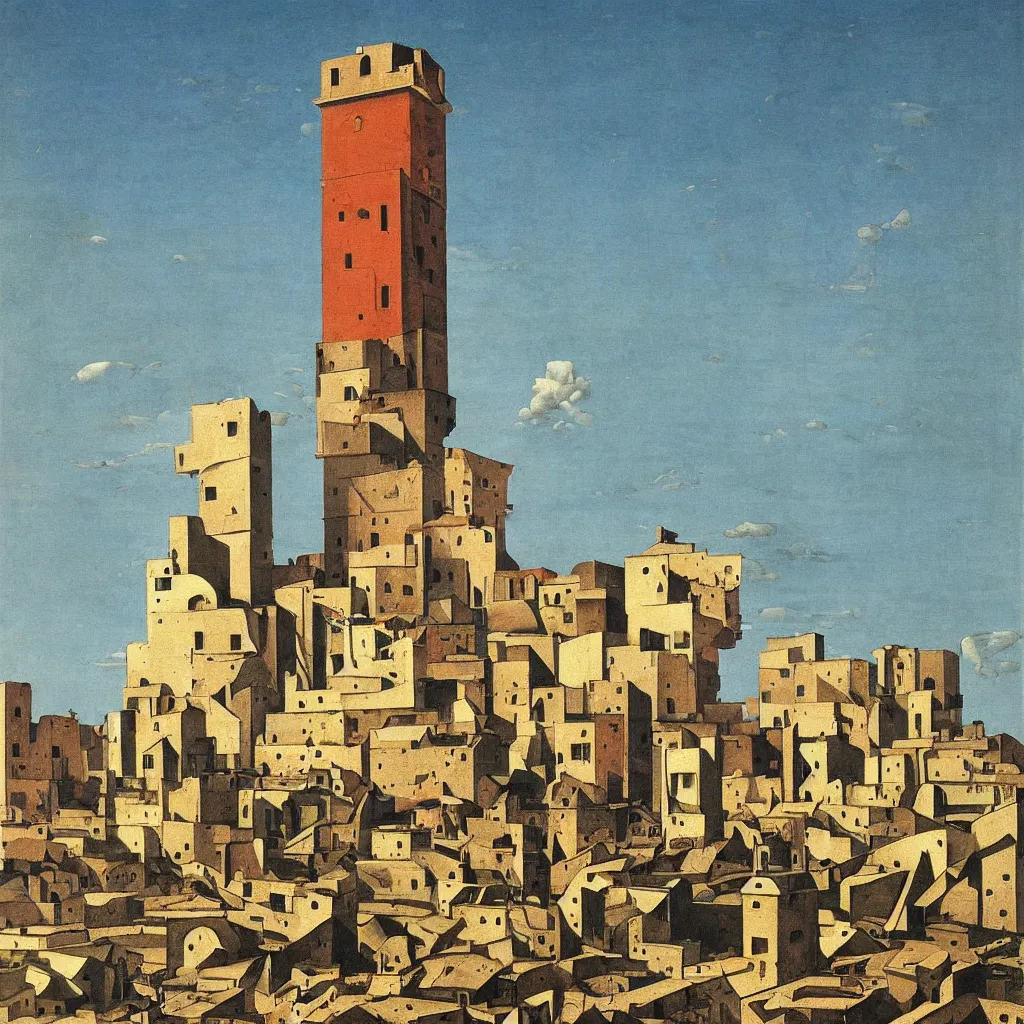 Prompt: a single! colorful!! fungus tower clear empty sky, a high contrast!! ultradetailed photorealistic painting by giorgio de chirico, hard lighting, masterpiece