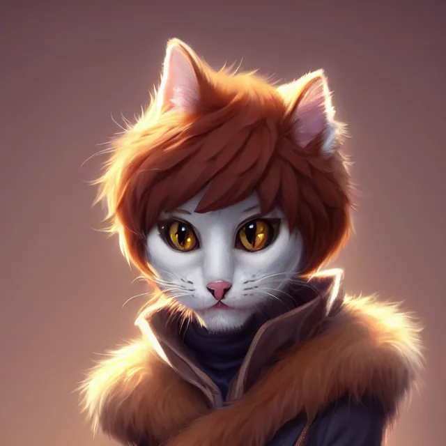 Image similar to character concept art of a young male anthropomorphic furry cat | | cute - fine - face, pretty face, key visual, realistic shaded perfect face, fine details by stanley artgerm lau, wlop, rossdraws, james jean, andrei riabovitchev, marc simonetti, and sakimichan, trending on artstation