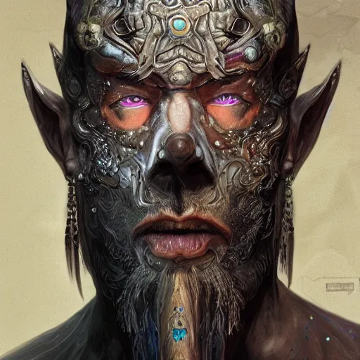 Image similar to a WLOP 3d render of Very very very very highly detailed mystic, enigmatic, strange portrait of a phantom warrior with galaxy, tattoos by Anton Pieck, intricate, extremely detailed, digital painting, artstation, concept art, smooth, sharp focus, illustration, intimidating lighting, incredible art,