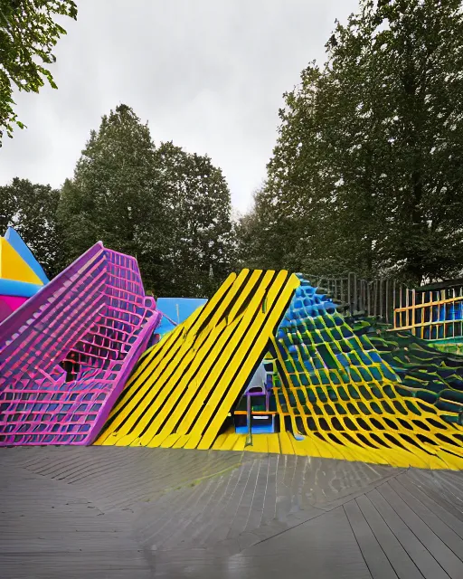 Prompt: a most wondrous, stimulating children's play park, Utrecht, geometric abstract beauty, architectural photography for Architecture Magazine