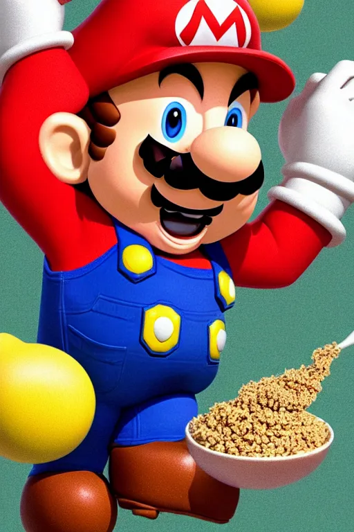 Image similar to mario holding a cereal bowl