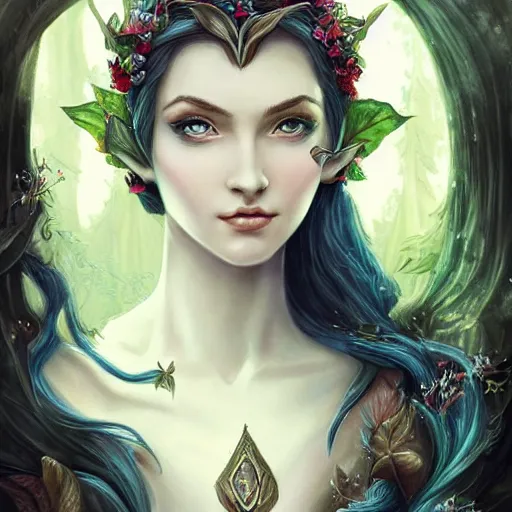 Prompt: a beautiful elvish goddess , 8k, highly detailed, sharp, realistic, in style of Anna Dittmann