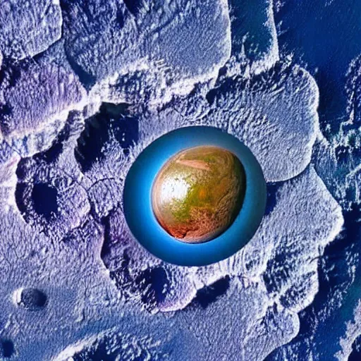 Prompt: a picture of an alien planet, taken from orbit, blue planet, red lava rivers, center of the frame