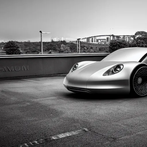 Image similar to futuristic porsche designed by apple, xf iq 4, 1 5 0 mp, 5 0 mm, f / 1. 4, iso 2 0 0, 1 / 1 6 0 s, natural light, adobe photoshop, adobe lightroom, dxo, rule of thirds, symmetrical balance, depth layering, polarizing filter, sense of depth, ai enhanced