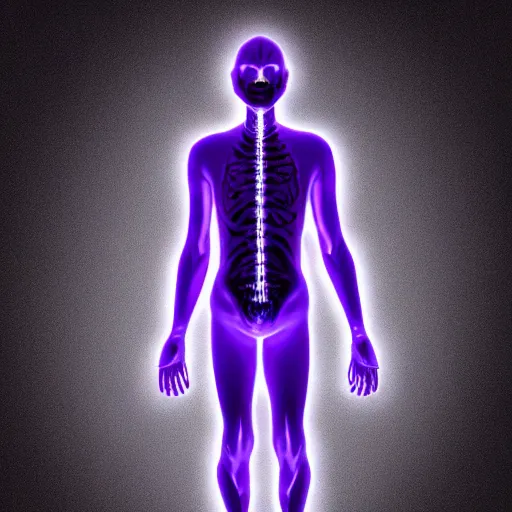 Image similar to purple human creature with glowing blue veins