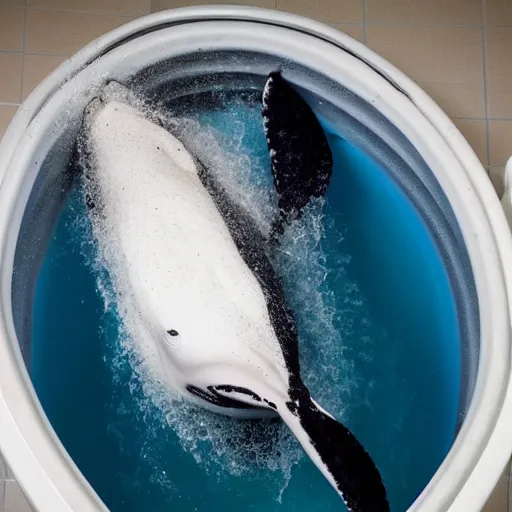 Image similar to a whales fluke sticking out of a toilet
