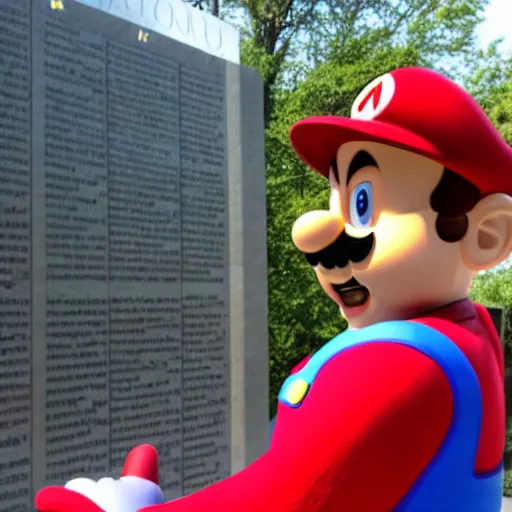 Prompt: mario dancing at vietnam memorial