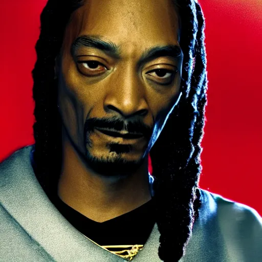 Image similar to cinematic film still of Snoop Dogg starring as a Samurai holding fire, Asian CGI, VFX, 2022, 40mm lens, shallow depth of field, film photography