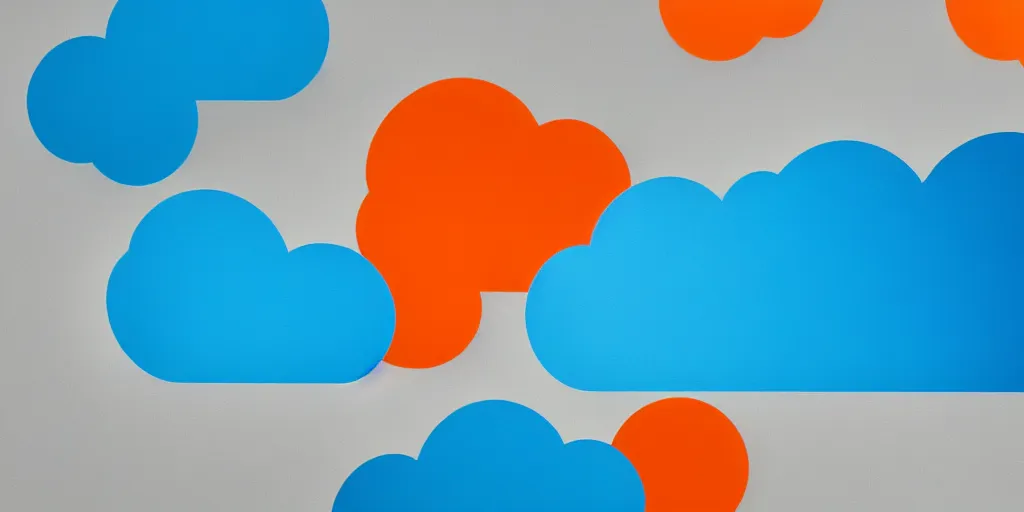 Prompt: Cloud, Server, network. Minimalistic design, contemporary design, Abstract Design. Blue, cyan and orange palette. Vivid, 8K, Epic, Masterpiece