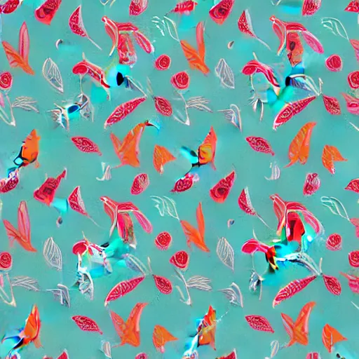 Image similar to fabric pattern of minimalistic birds and leaves