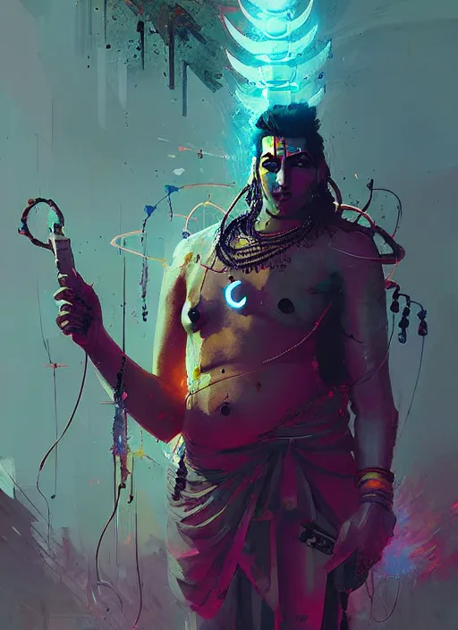 Image similar to shiva, god of cyber destruction, by ismail inceoglu