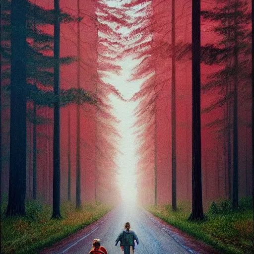 Image similar to Painting of forest in the upside down in stranger things