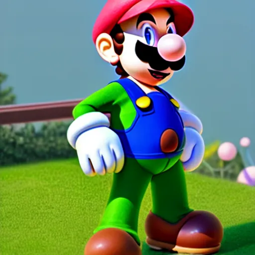 Image similar to luigi from super mario wearing a pink dress, studio ghibli, pixar and disney animation, sharp, rendered in unreal engine 5, highly detailed, digital painting, artstation, concept art, smooth, sharp focus, illustration, wide angle, artbook, splash art, dramatic lighting, art by artgerm and greg rutkowski and bo chen and jin xiaodi