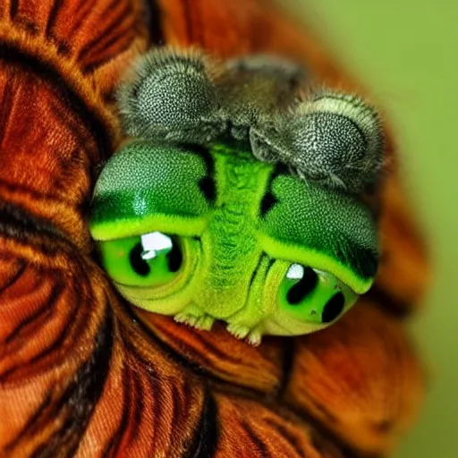 Image similar to photo of a cute caterpillar with a face like a cat