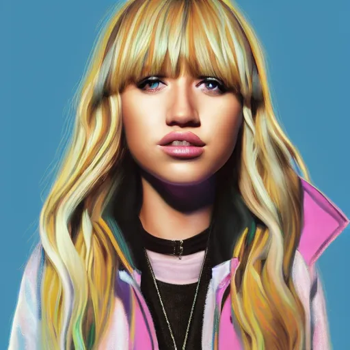 Image similar to hannah montana album cover, artstation, painting, digital art, cgsociety