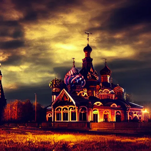 Prompt: russian king horor skull house night clouds evil 4k