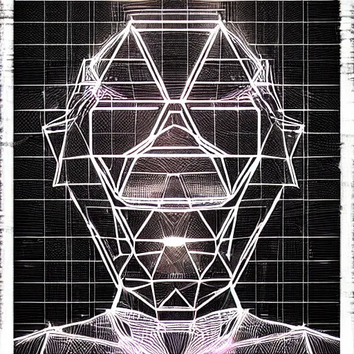Prompt: geometry drawings with glitch effect medium shot of mysterious object digital illustration android netrunner by tim doyle
