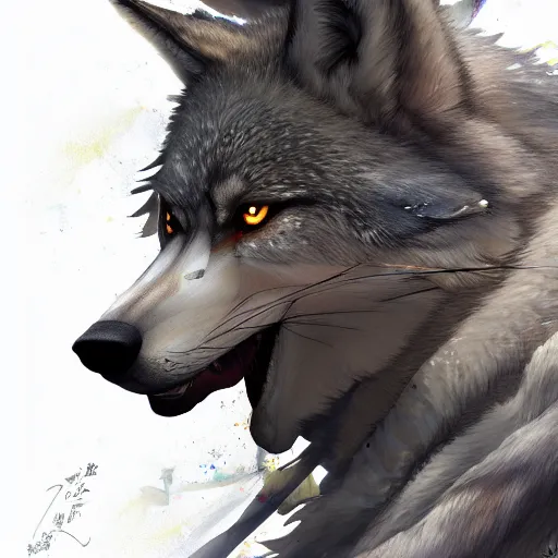Prompt: anthro wolf highly detailed painting by naochika morishita, akihiko yoshida, greg tocchini, 4 k, trending on artstation, 8 k