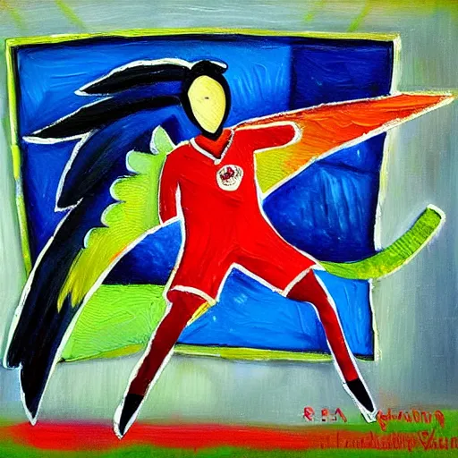 Image similar to goal keeper with wings, rennasainse painting