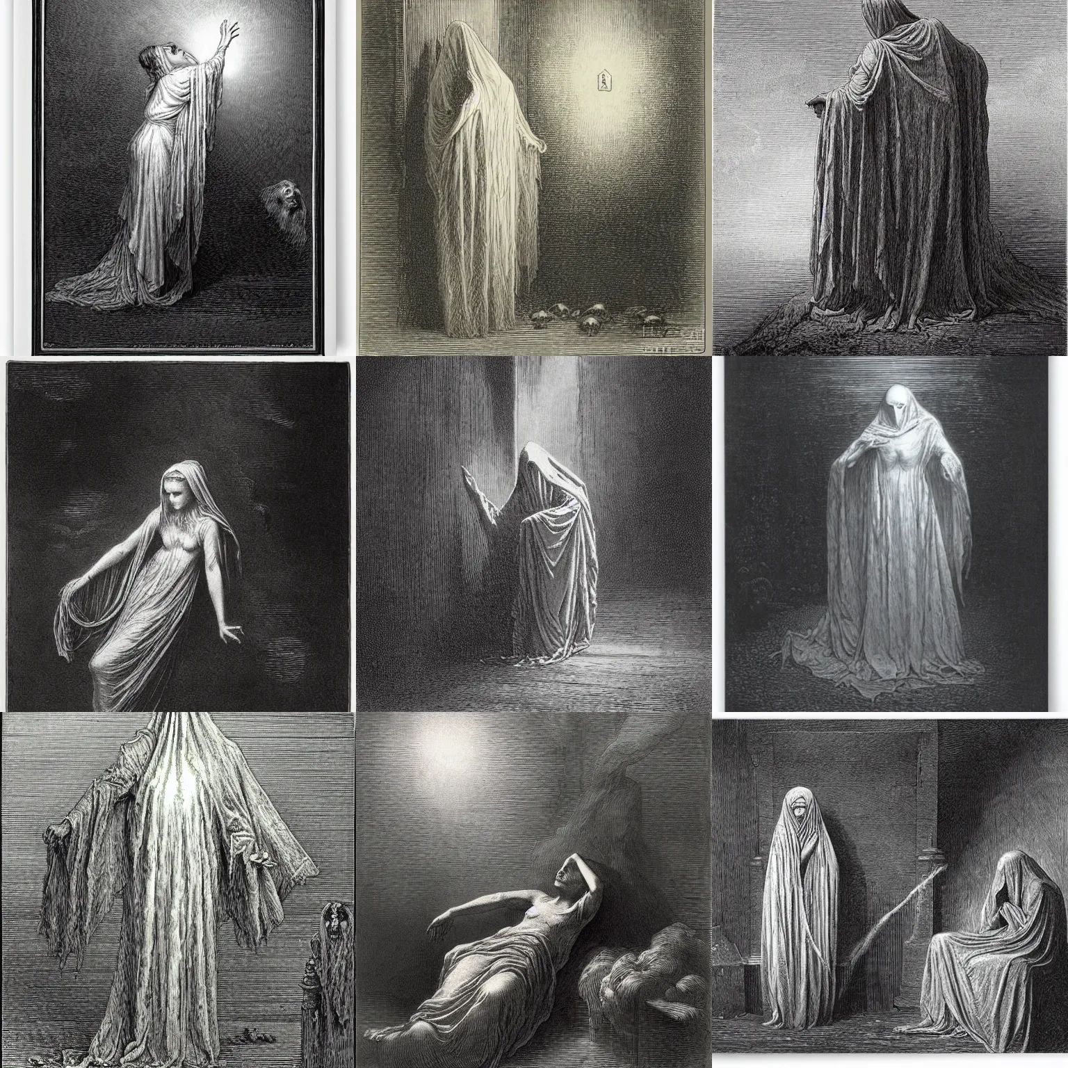 Prompt: a sheet ghost by gustave dore