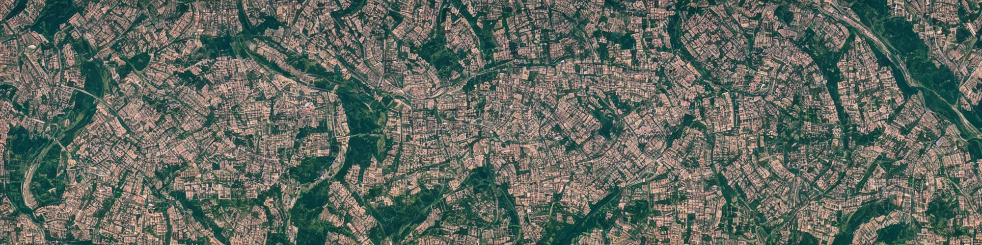 Image similar to satellite view of a town shaped like a dragon