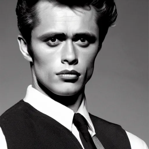 Prompt: man who is a genetic combination of sigourney weaver and james dean, face and upper body focus