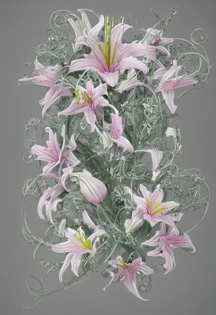 Image similar to single flower, lily, cool colour palette, ethereal, intricate details, elegant, infini - d - render,
