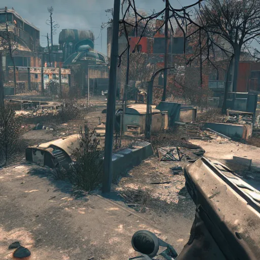 Image similar to Helmond in ruins post-nuclear war in Fallout 4, in game screenshot