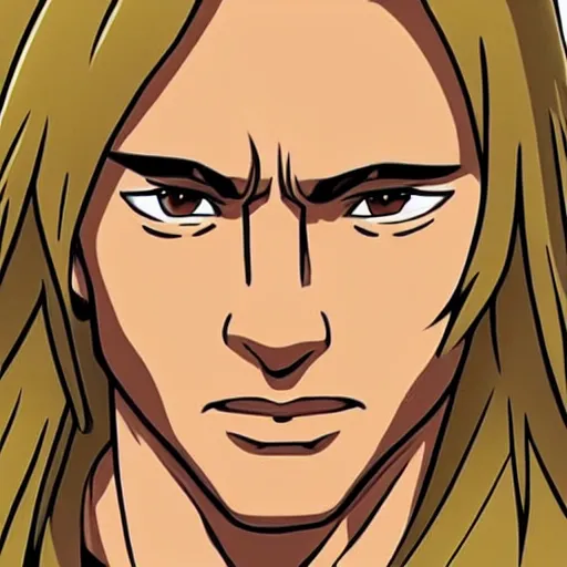 Prompt: Dwayne Johnson with long blond hair morphed as an anime girl